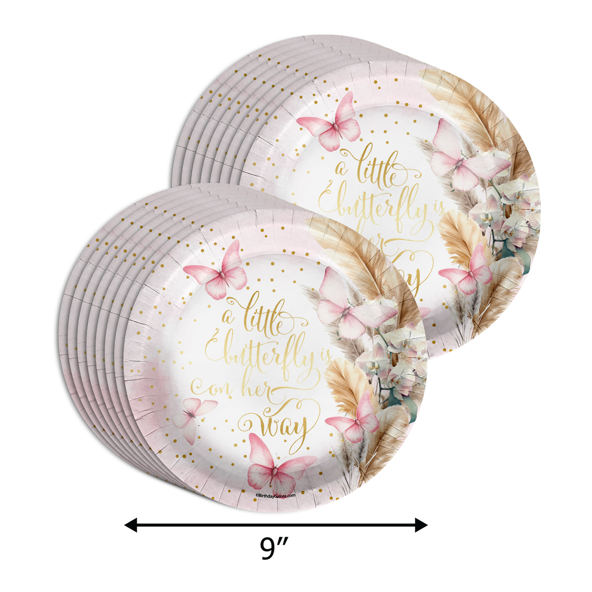 Butterfly Baby Shower Party Supplies 64 Piece Tableware Set Includes Large 9" Paper Plates Dessert Plates, Cups and Napkins Kit for 16