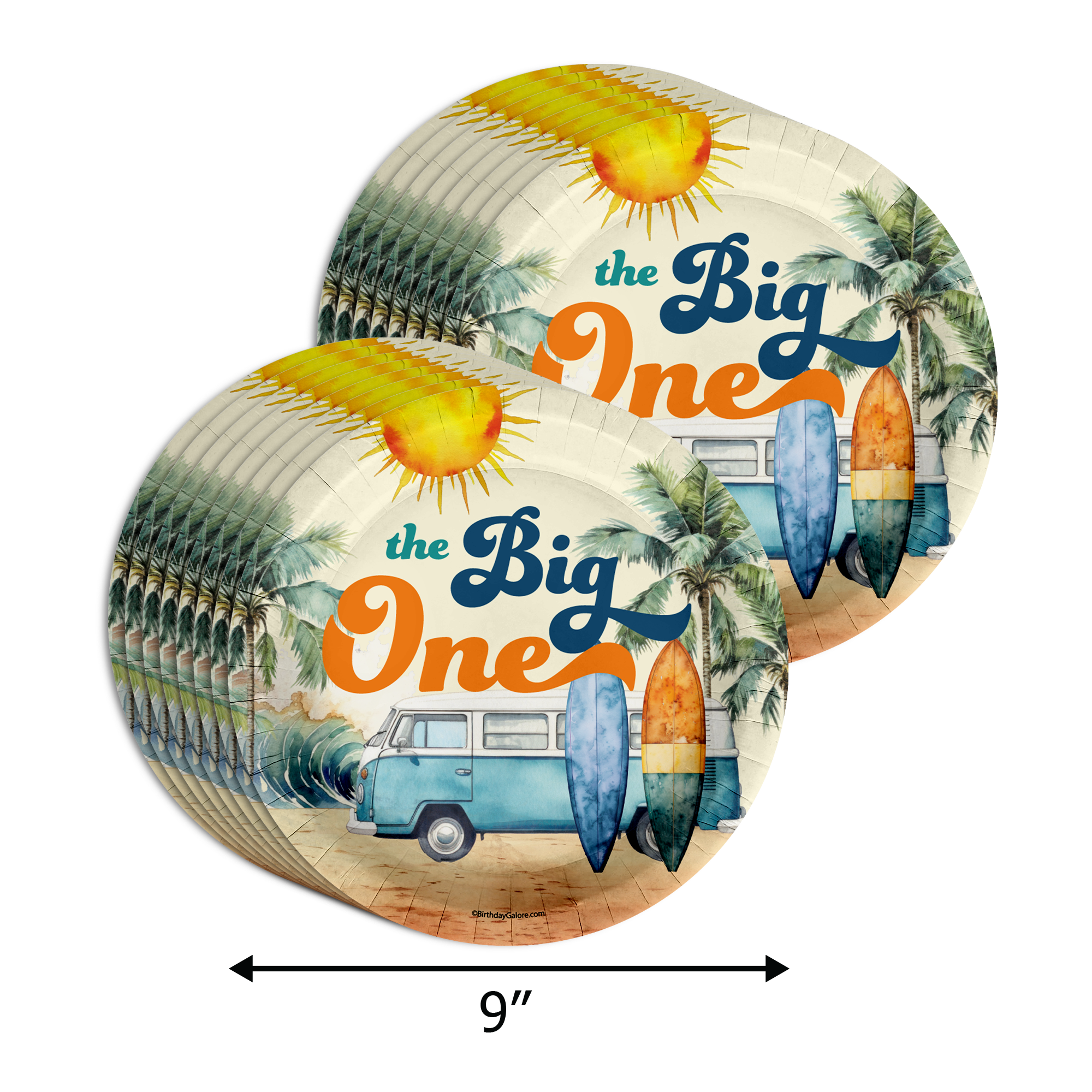 The Big One Surfing 1st Birthday Party Supplies 64 Piece Tableware Set Includes Large 9" Paper Plates Dessert Plates, Cups and Napkins Kit for 16