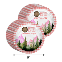 One Happy Camper Girl's 1st Birthday Party Supplies 64 Piece Tableware Set Includes Large 9" Paper Plates Dessert Plates, Cups and Napkins Kit for 16
