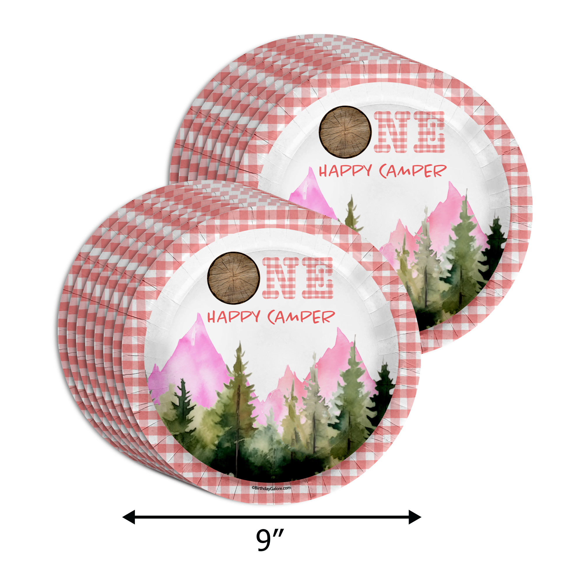 One Happy Camper Girl's 1st Birthday Party Supplies 64 Piece Tableware Set Includes Large 9" Paper Plates Dessert Plates, Cups and Napkins Kit for 16