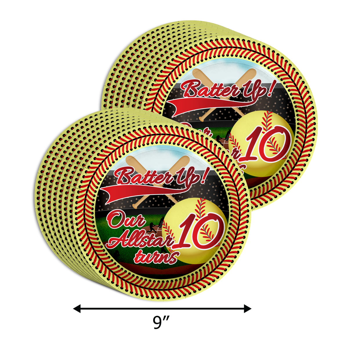 Softball 10th Birthday Party Supplies 64 Piece Tableware Set Includes Large 9" Paper Plates Dessert Plates, Cups and Napkins Kit for 16