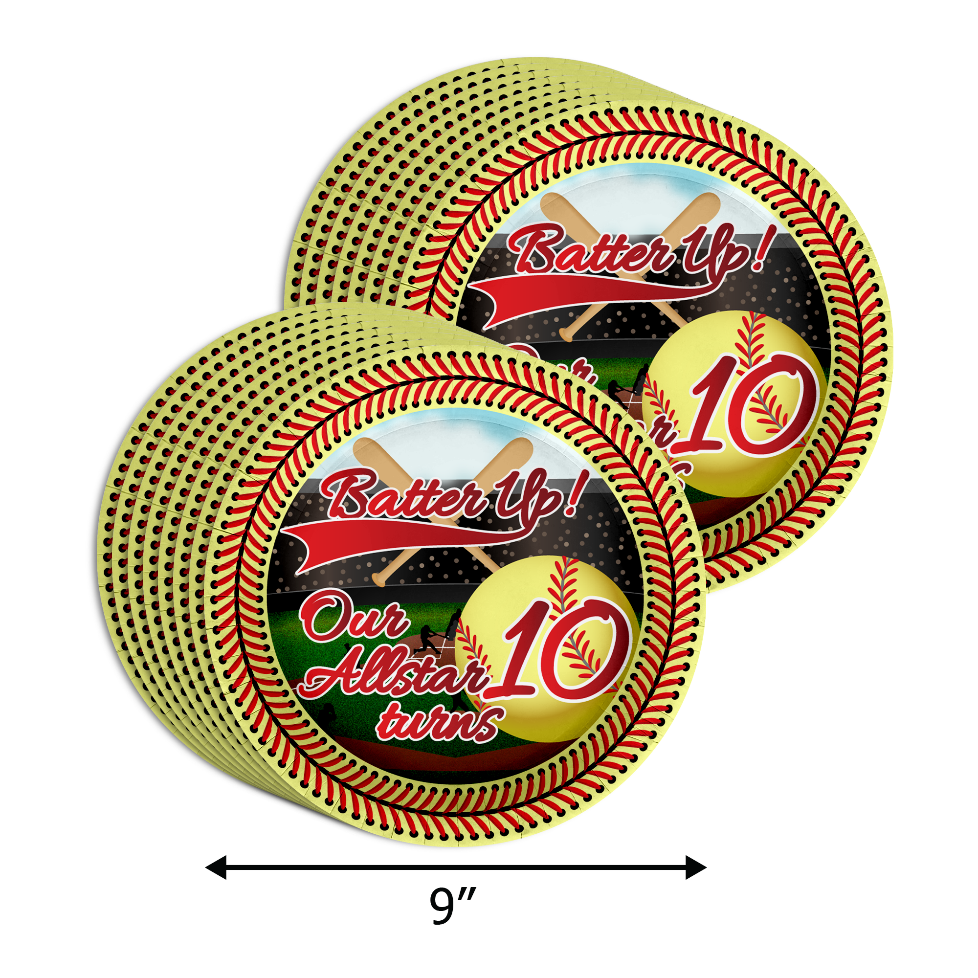 Softball 10th Birthday Party Supplies 64 Piece Tableware Set Includes Large 9" Paper Plates Dessert Plates, Cups and Napkins Kit for 16