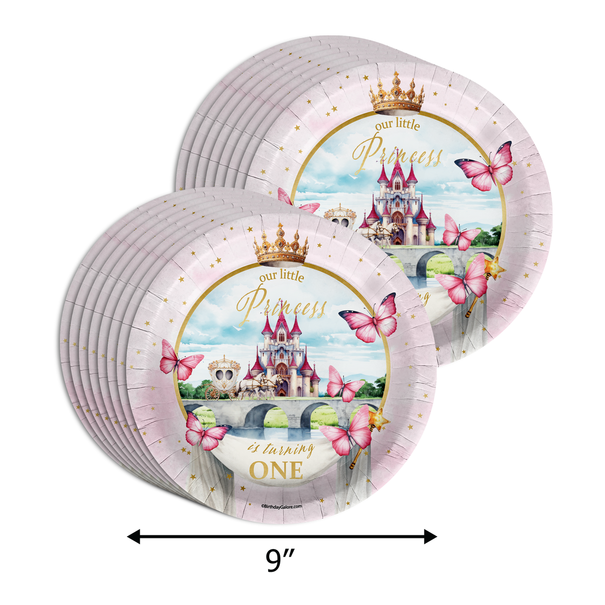 Fairytale Princess 1st Birthday Party Supplies 64 Piece Tableware Set Includes Large 9" Paper Plates Dessert Plates, Cups and Napkins Kit for 16