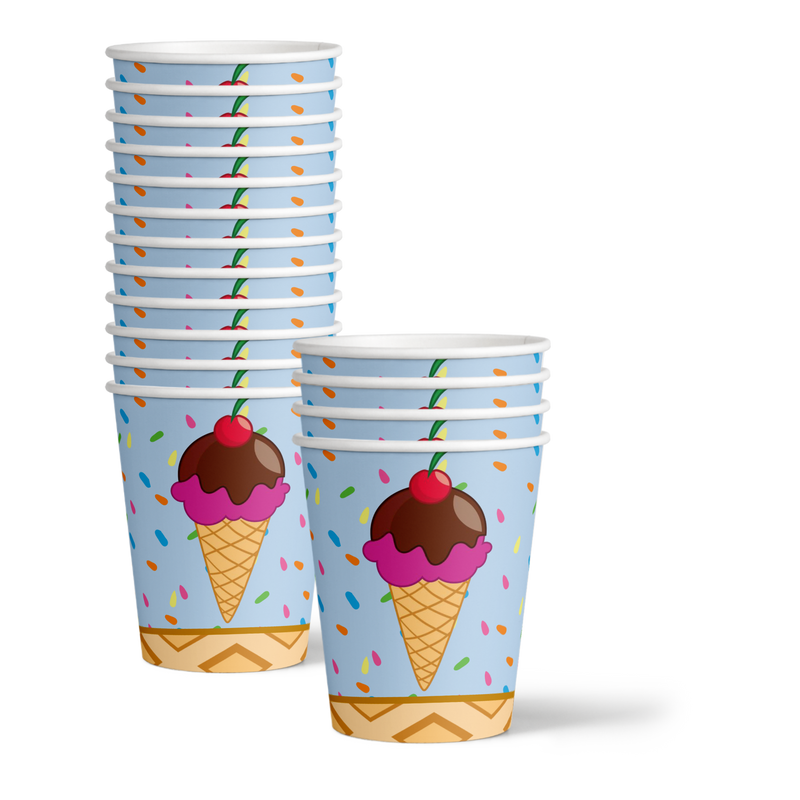 Girls 2nd Birthday Party Supplies - 2 Scoops Ice Cream Birthday Paper Plates - 64 Piece Tableware Set Includes Large 9" Paper Plates Dessert Plates, Cups and Napkins Kit for 16