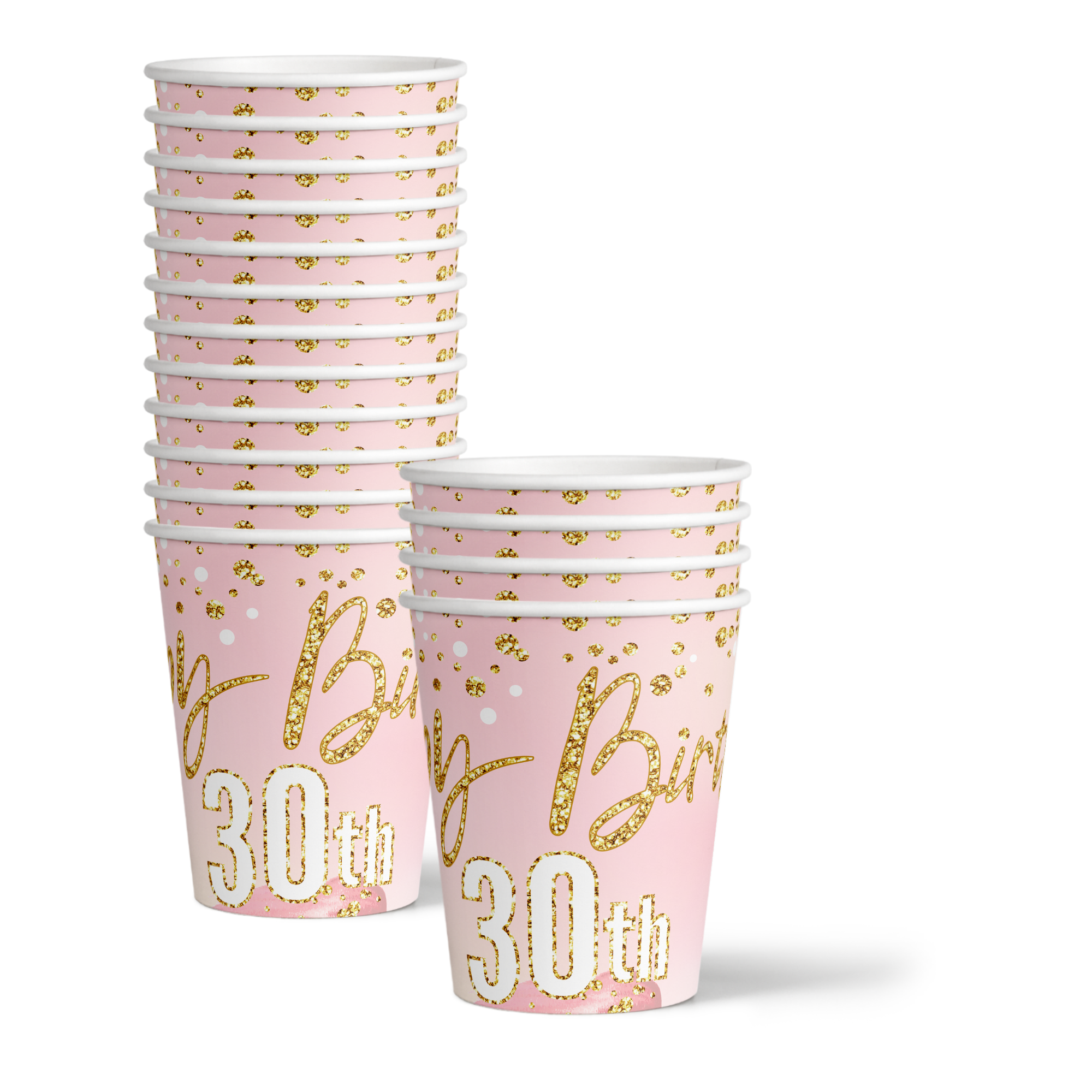 Pink and Gold 30th Birthday Party Tableware Kit For 16 Guests 64 Piece