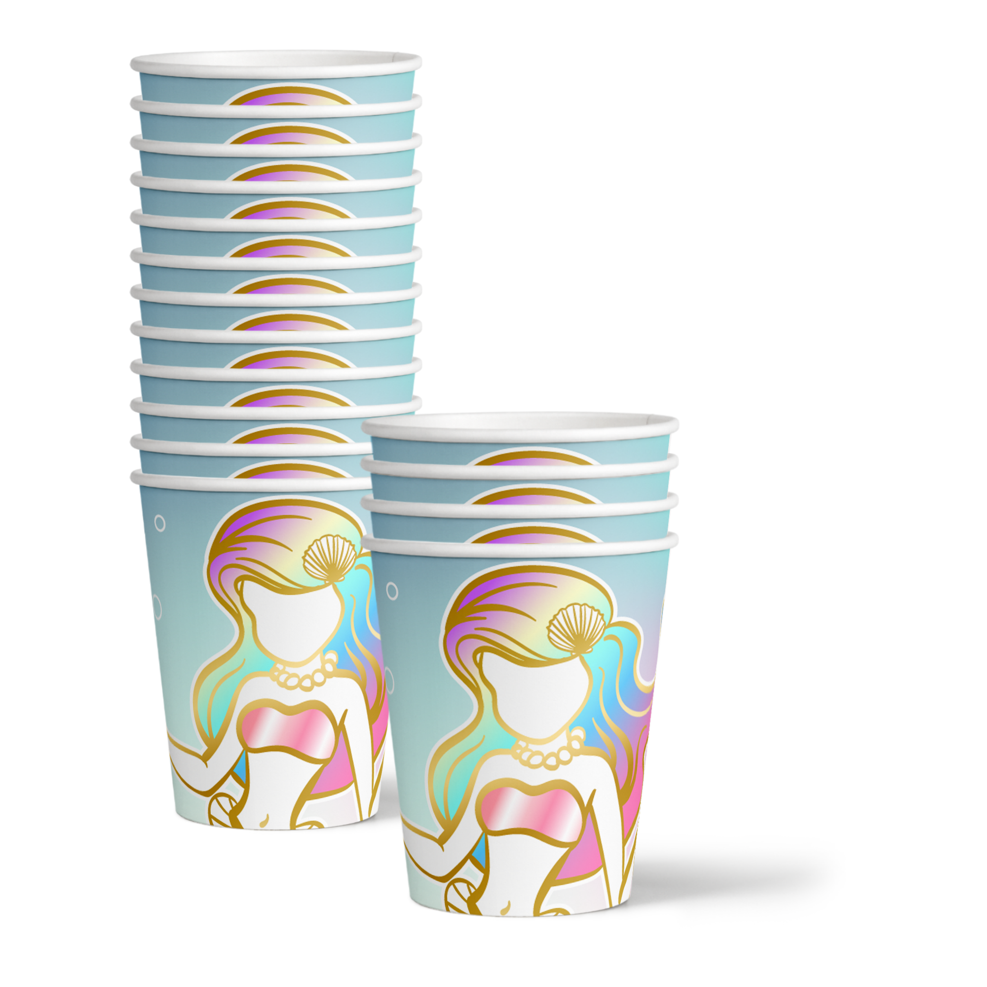 Gold Mermaid Birthday Party Tableware Kit For 16 Guests 64 Piece