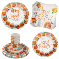 One Sweet Peach 1st Birthday Party Supplies 64 Piece Tableware Set Includes Large 9" Paper Plates Dessert Plates, Cups and Napkins Kit for 16