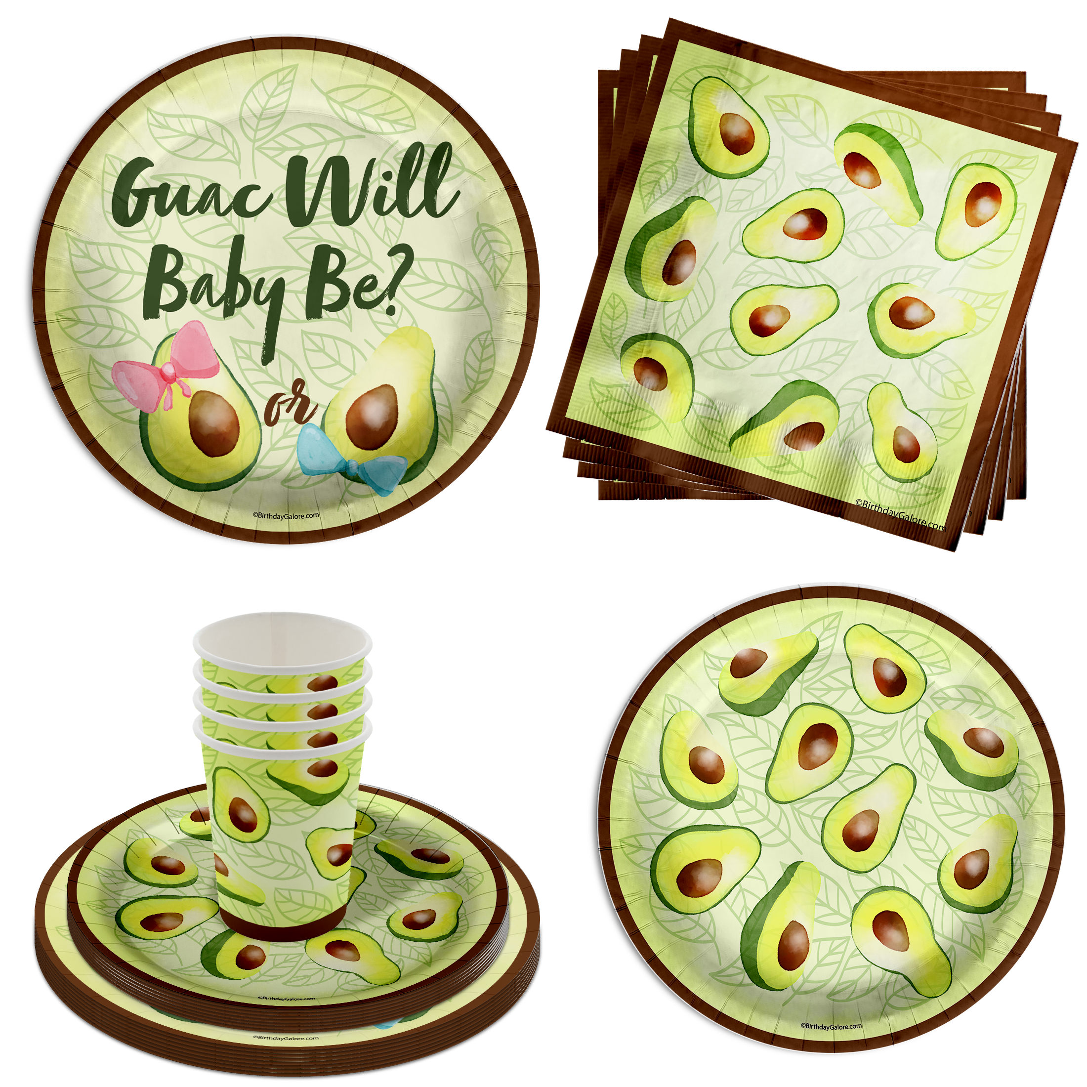 Guac Will Baby Be? Gender Reveal Party Tableware Kit For 16 Guests 64 Piece