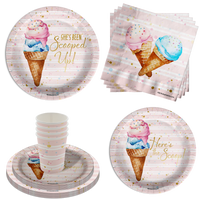 She's Been Scooped Up Ice Cream Bridal Shower Party Supplies 64 Piece Tableware Set Includes Large 9" Paper Plates Dessert Plates, Cups and Napkins Kit for 16