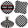 Fast One Checkered Flag Racing 1st Birthday Party Supplies 64 Piece Tableware Set Includes Large 9" Paper Plates Dessert Plates, Cups and Napkins Kit for 16