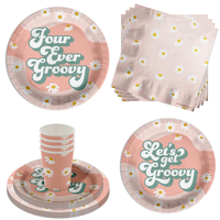 Let's Get Groovy Four Ever Groovy Birthday Party Tableware Kit For 16 Guests 64 Piece