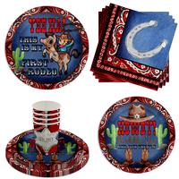 Cowboy Western 1st Rodeo Birthday Party Tableware Kit For 16 Guests 64 Piece