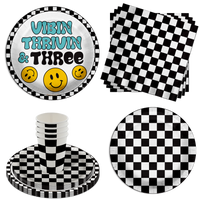 Vibin Thrivin' and Three Smiley Face 3rd Birthday Party Supplies 64 Piece Tableware Set Includes Large 9" Dinner Plate and Small Dessert Plates Cups and Napkins Tableware Kit for 16