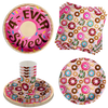 Girls 4th Birthday Party Supplies - Fourever Sweet Donut Birthday Paper Plates - 64 Piece Tableware Set Includes Large 9" Paper Plates Dessert Plates, Cups and Napkins Kit for 16