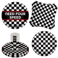 Need Four Speed Checkered Flag Racing 4th Birthday Party Supplies 64 Piece Tableware Set Includes Large 9" Paper Plates Dessert Plates, Cups and Napkins Kit for 16