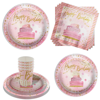 Pink and Gold 30th Birthday Party Tableware Kit For 16 Guests 64 Piece