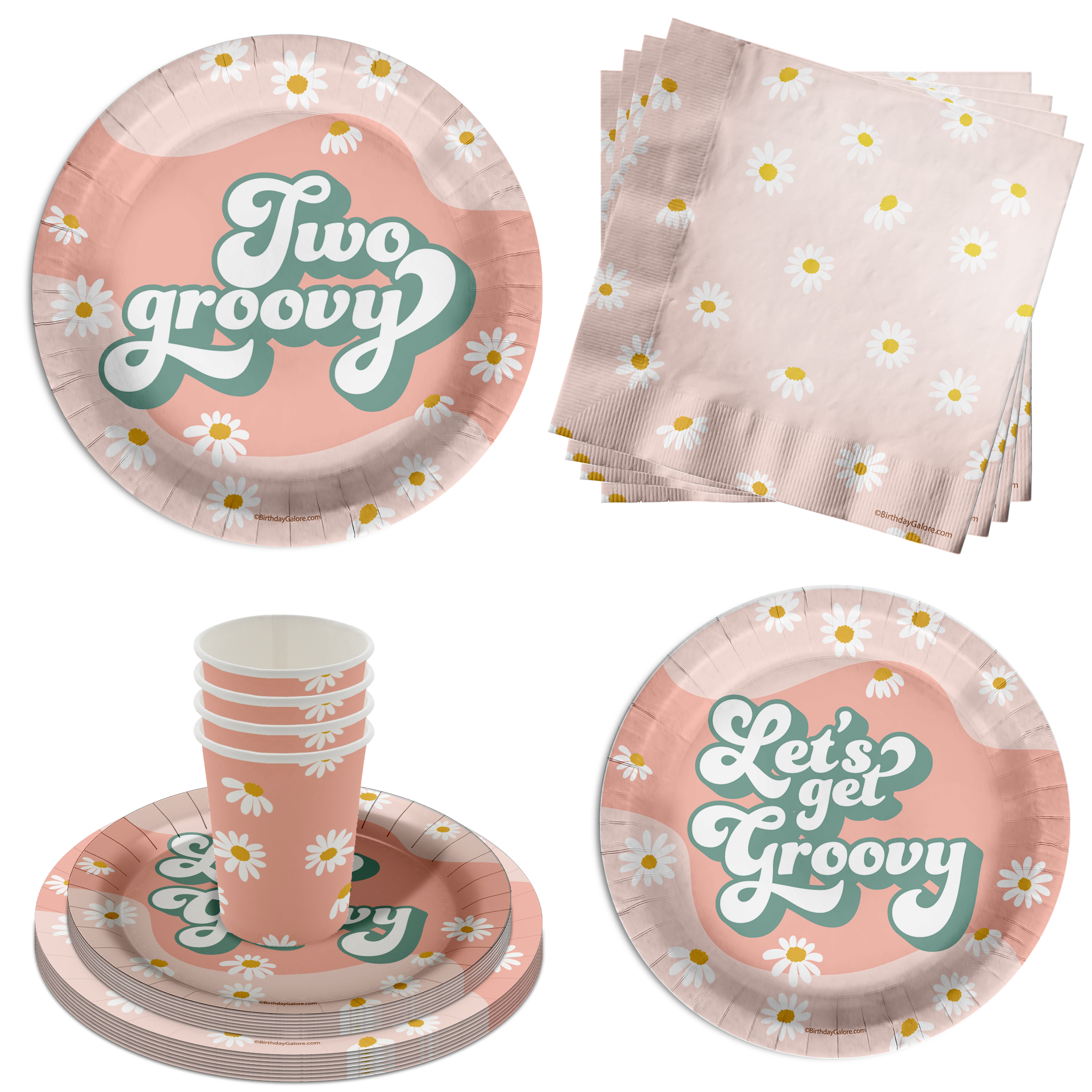Let's Get Groovy Two Groovy Birthday Party Tableware Kit For 16 Guests 64 Piece