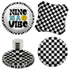 Nine is a Vibe Smiley Face 9th Birthday Party Supplies 64 Piece Tableware Set Includes Large 9" Dinner Plate and Small Dessert Plates Cups and Napkins Tableware Kit for 16