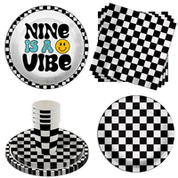 Nine is a Vibe Smiley Face 9th Birthday Party Supplies 64 Piece Tableware Set Includes Large 9" Dinner Plate and Small Dessert Plates Cups and Napkins Tableware Kit for 16