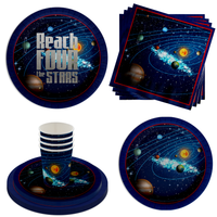 Reach Four the Stars Space 4th Birthday Party Tableware Kit For 16 Guests 64 Piece