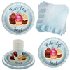 Four Ever Sweet Cupcake 4th Birthday Party Supplies 64 Piece Tableware Set Includes Large 9" Paper Plates Dessert Plates, Cups and Napkins Kit for 16