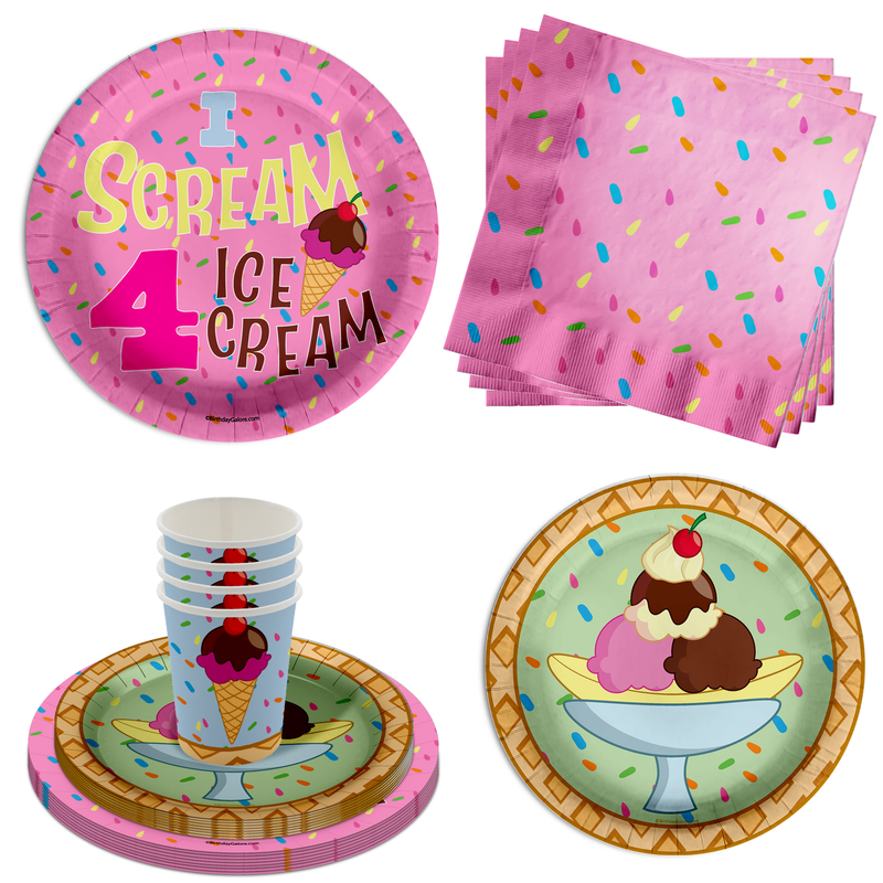 I Scream Four Ice Cream 4th Birthday Party Tableware Kit For 16 Guests 64 Piece
