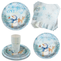 Snowman Winter Onederland 1st Birthday Party Tableware Kit For 16 Guests 64 Piece