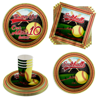 Softball 10th Birthday Party Supplies 64 Piece Tableware Set Includes Large 9" Paper Plates Dessert Plates, Cups and Napkins Kit for 16