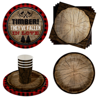 Timber They've Fallen In Love Tree Jack and Jill Party Tableware Kit For 16 Guests 64 Piece