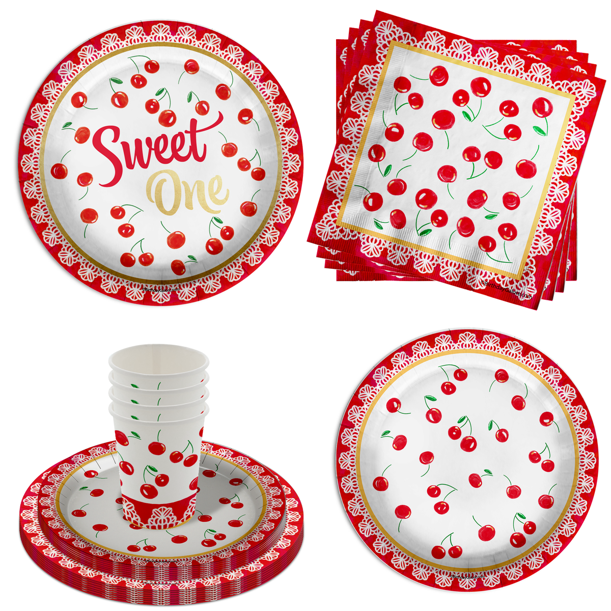Sweet One Cherry 1st Birthday Party Tableware Kit