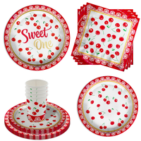 Sweet One Cherry 1st Birthday Party Tableware Kit For 16 Guests 64 Piece