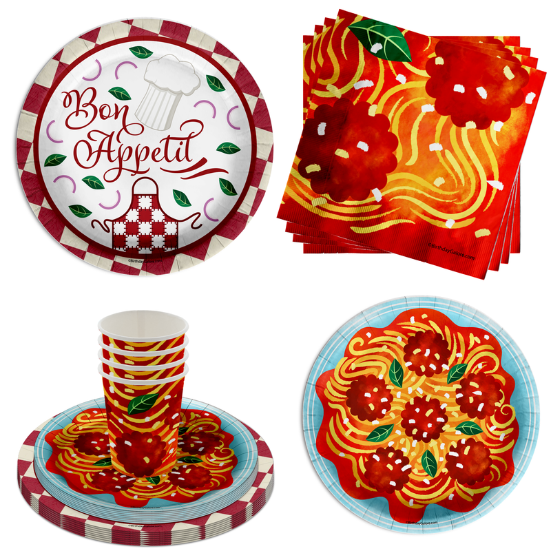 Spaghetti and Meatballs Birthday Party Tableware Kit For 16 Guests 64 Piece