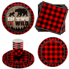 In Two the Wild Buffalo Plaid 2nd Birthday Party Tableware Kit For 16 Guests 64 Piece