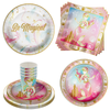 Gold Mermaid Birthday Party Tableware Kit For 16 Guests 64 Piece