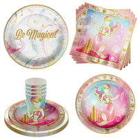 Gold Mermaid Birthday Party Tableware Kit For 16 Guests 64 Piece