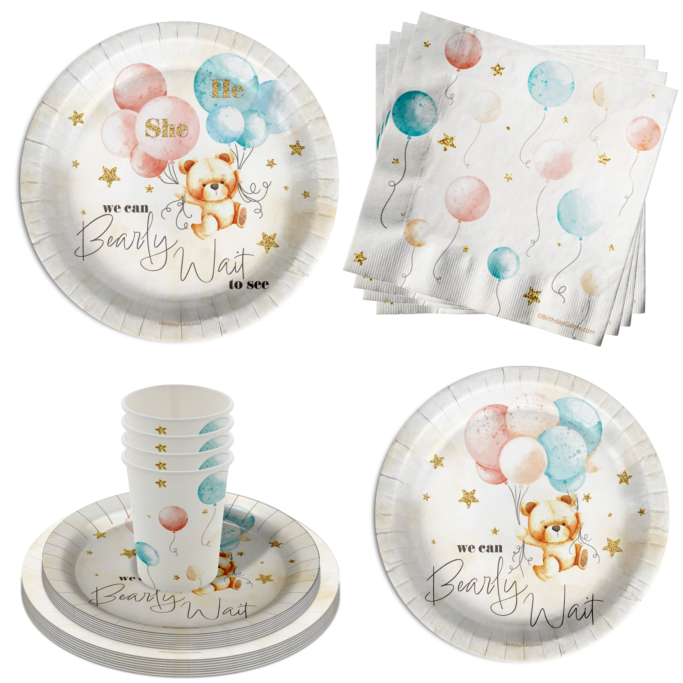 We Can Bearly Wait! Gender Reveal Party Tableware Kit For 16 Guests 64