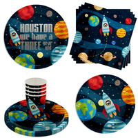 Houston We Have a Three Year Old Astronaut 3rd Birthday Party Tableware Kit For 16 Guests 64 Piece