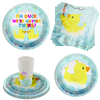 Oh Duck! We're Having Twins Baby Shower Party Supplies 64 Piece Tableware Set Includes Large 9" Paper Plates Dessert Plates, Cups and Napkins Kit for 16