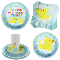 Oh Duck! We're Having Twins Baby Shower Party Supplies 64 Piece Tableware Set Includes Large 9" Paper Plates Dessert Plates, Cups and Napkins Kit for 16