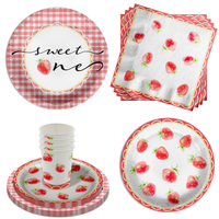 Sweet One Strawberry 1st Birthday Party Tableware Kit For 16 Guests 64 Piece