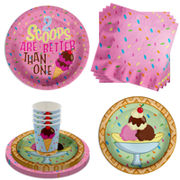 Girls 2nd Birthday Party Supplies - 2 Scoops Ice Cream Birthday Paper Plates - 64 Piece Tableware Set Includes Large 9" Paper Plates Dessert Plates, Cups and Napkins Kit for 16