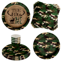 The BIG One Buck Hunter 1st Birthday Party Supplies 64 Piece Tableware Set Includes Large 9" Paper Plates Dessert Plates, Cups and Napkins Kit for 16