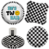 Two Rad Smiley Face 2nd Birthday Party Supplies 64 Piece Tableware Set Includes Large 9" Dinner Plate and Small Dessert Plates Cups and Napkins Tableware Kit for 16