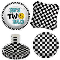 Two Rad Smiley Face 2nd Birthday Party Supplies 64 Piece Tableware Set Includes Large 9" Dinner Plate and Small Dessert Plates Cups and Napkins Tableware Kit for 16