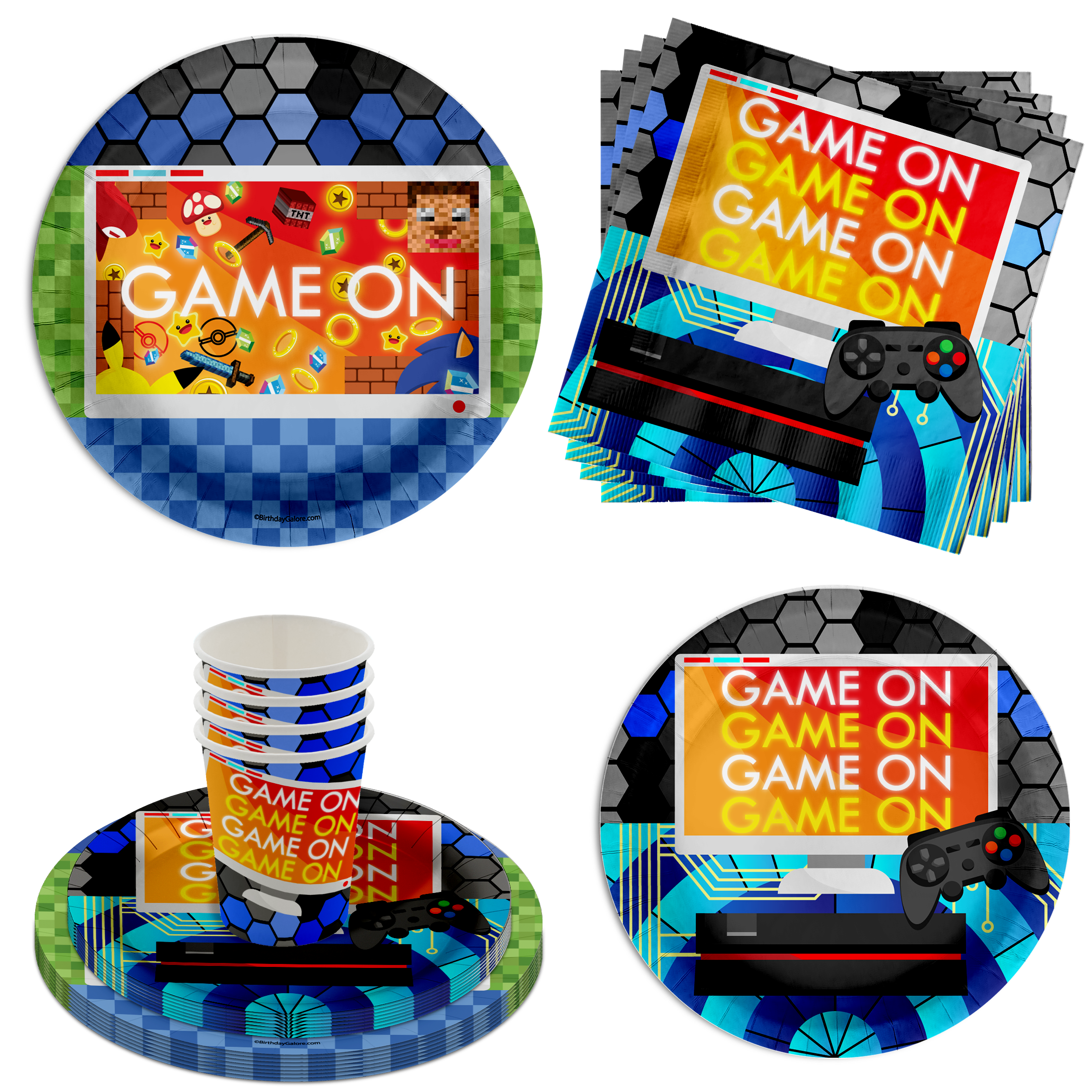 Video Game Birthday Party Tableware Kit For 16 Guests 64 Piece