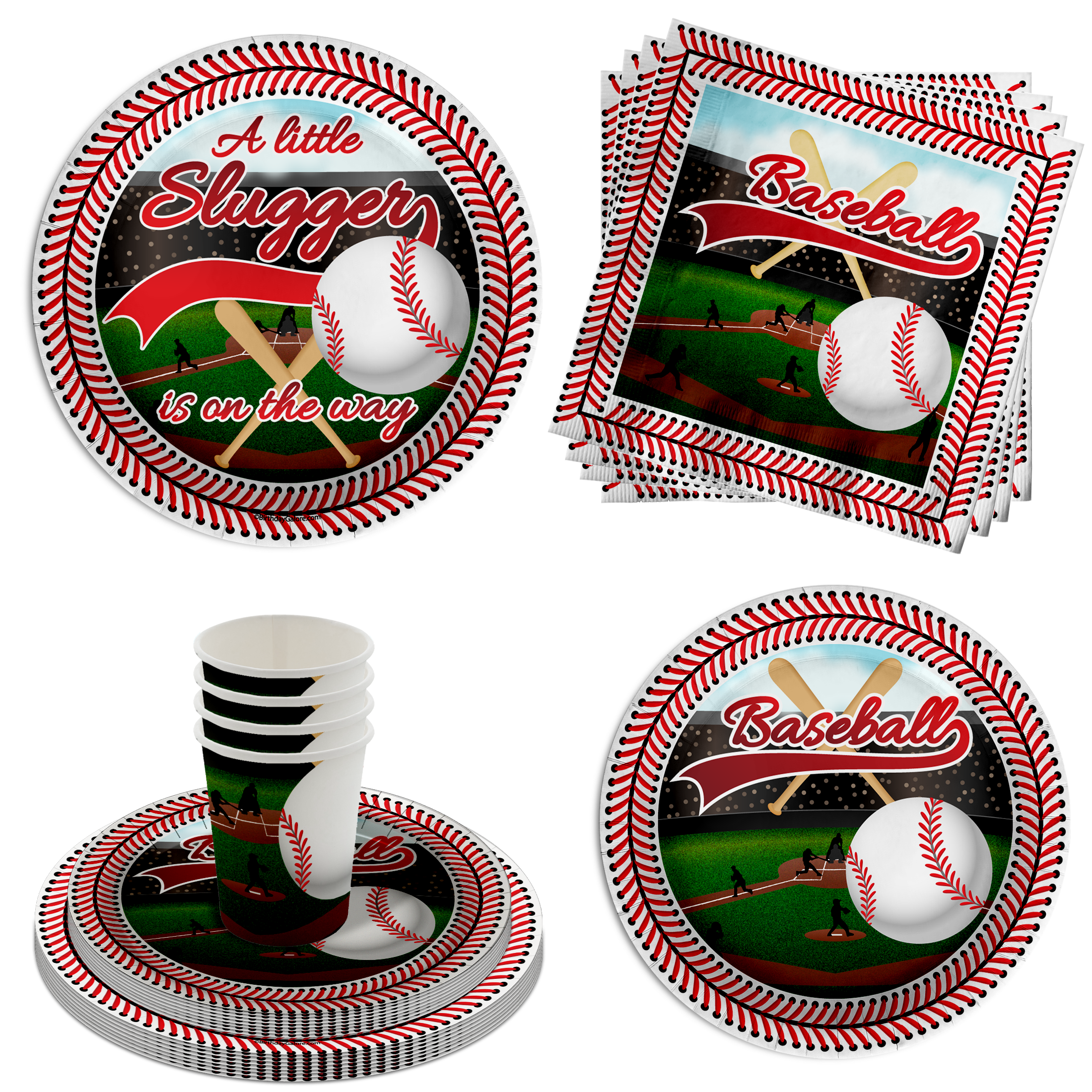 Little Slugger on the Way Baseball Baby Shower Party Supplies 64 Piece Tableware Set Includes Large 9" Paper Plates Dessert Plates, Cups and Napkins Kit for 16