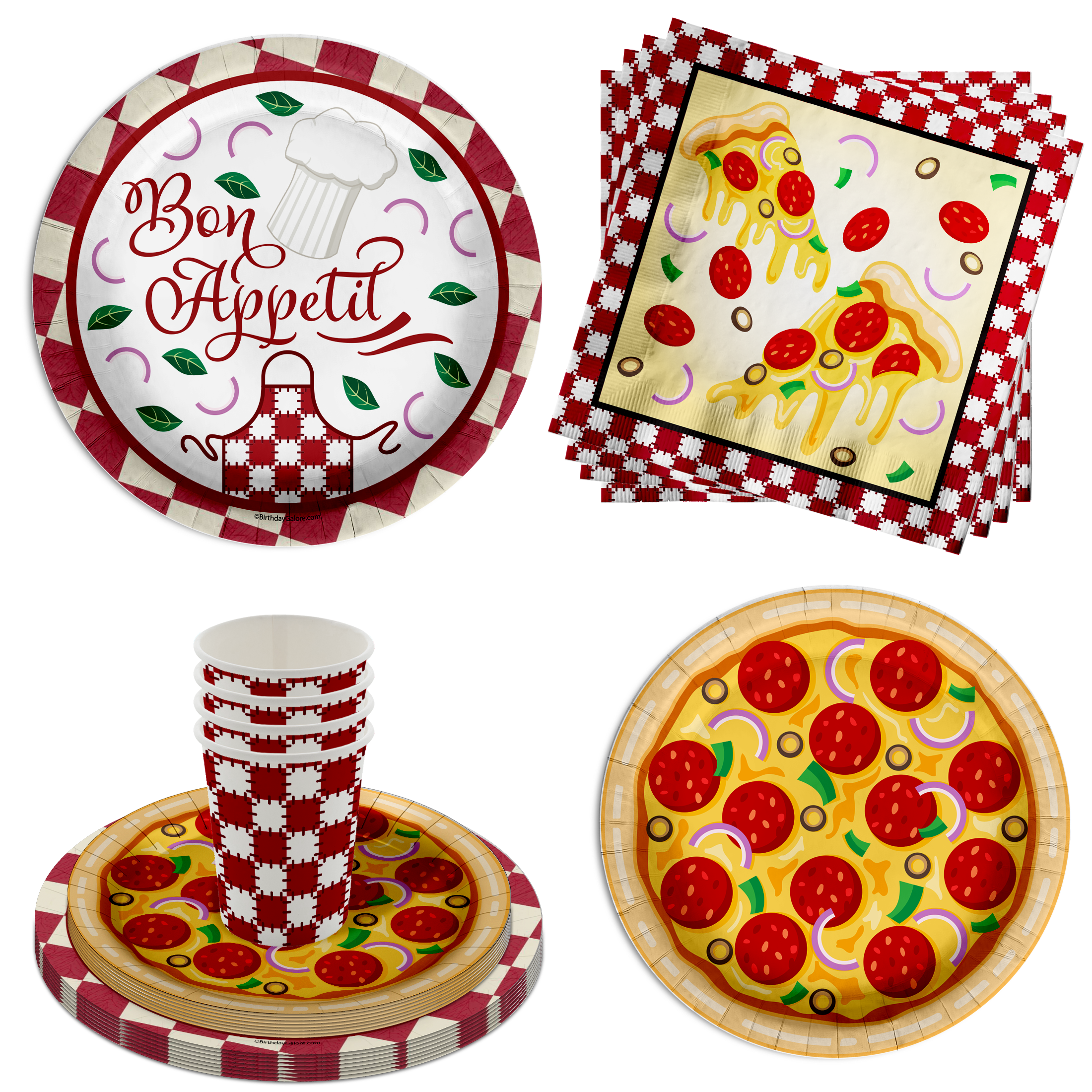 Pizza Birthday Party Tableware Kit For 16 Guests 64 Piece