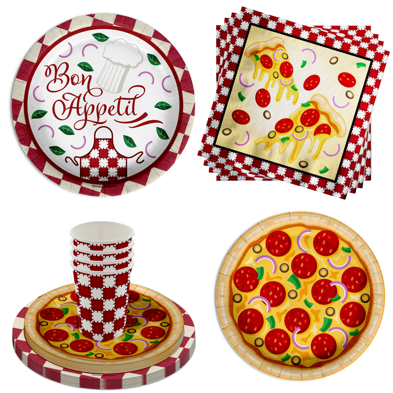 Pizza Birthday Party Tableware Kit For 16 Guests 64 Piece