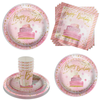 Pink and Gold 1st Birthday Party Tableware Kit For 16 Guests 64 Piece