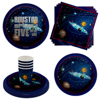 Houston we Have a Five Year Old Space 5th Birthday Party Tableware Kit For 16 Guests 64 Piece